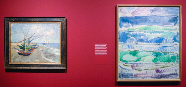 Vincent van Gogh - Vissersboten op het strand bij Les Saintes-Maries-de-la-Mer - Olieverf op doek ,1888 & Edvard Munch - Golven - Olieverf op doek, 1908