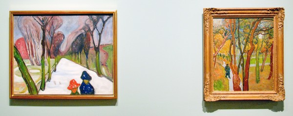 Edvard Munch - Verse sneeuw in de laan - Olieverf op doek, 1906 & Vincent van Gogh - Tuin van de inrichting Saint-Paul ('Het vallen van de bladeren') - Olieverf op doek, 1889