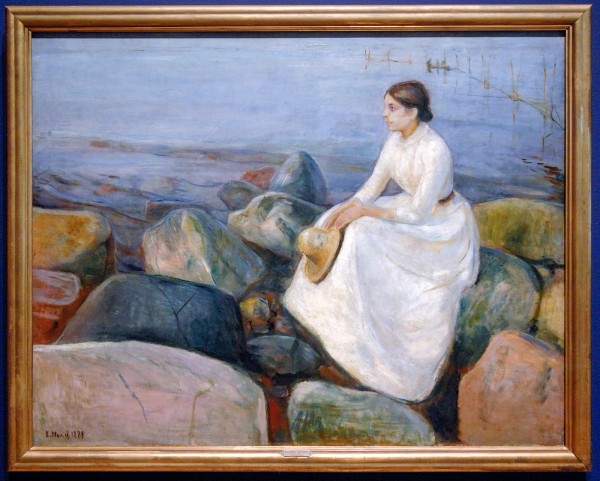 Edvard Munch - Zomernacht, Inger op het strand - Olieverf op doek, 1889