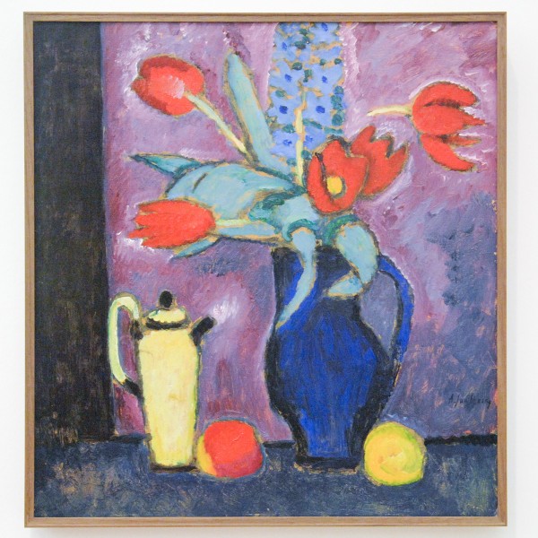 Alexej von Jawlensky - Stilleven met tulpen, blauwe kruik en gele kan - Olieverf op karton op multiplex, 1913