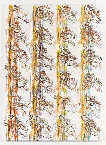 D As In Drips - 178x127cm Acrylverf, borduursel en gelmedium D As In Drips - 178x127cm Acrylverf, borduursel en gelmedium