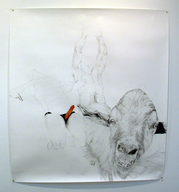 Eline Wessels - Cum, lets go feed the little goats - 200x150cm Potlood, acryl en lak Eline Wessels - Cum, lets go feed the little goats - 200x150cm Potlood, acryl en lakEline Wessels - Cum, lets go feed the little goats - 200x150cm Potlood, acryl en lak