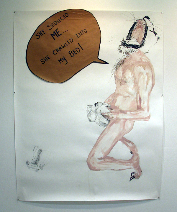Eline Wessels - Man shaggin a diaper - 240x150cm Potlood, acrylverf en inkt Eline Wessels - Man shaggin a diaper - 240x150cm Potlood, acrylverf en inkt