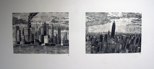 Rik Smits - Scorpodian Skyline en The Mammoth Building by Dawn - 50x70cm Gratieftpotlood Rik Smits - Scorpodian Skyline en The Mammoth Building by Dawn - 50x70cm Gratieftpotlood