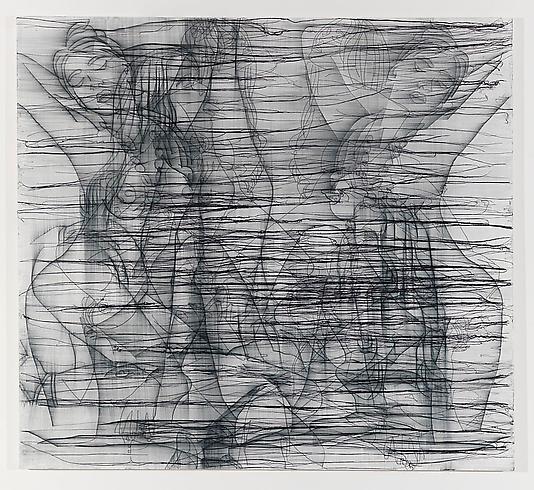 The Woman Who Failed To Be Shehrazade - 158x173cm Acrylverf, borduursel en gelmedium The Woman Who Failed To Be Shehrazade - 158x173cm Acrylverf, borduursel en gelmedium