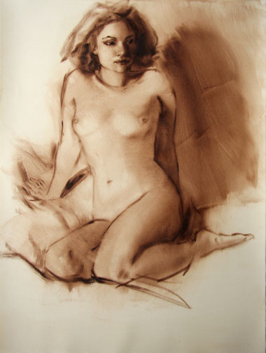 Mona Seated - 30x22inch Olieverf op papier Mona Seated - 30x22inch Olieverf op papier