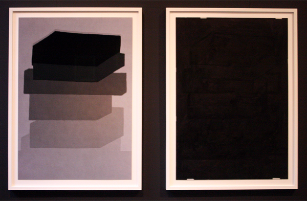 Katja Mater - Density Drawing 28 - 100x70 Tweeluik C-print en acrylverf op grijs papier Katja Mater - Density Drawing 28 - 100x70 Tweeluik C-print en acrylverf op grijs papier