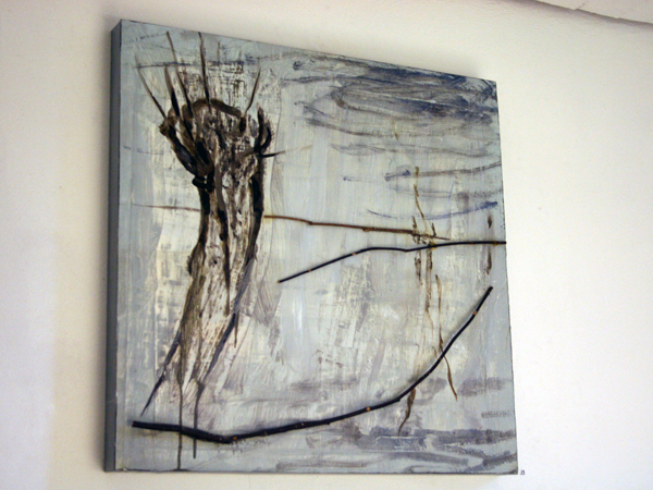 Dick van Arkel - Barre winter - 62x62cm Olieverf met takjes op paneel Dick van Arkel - Barre winter - 62x62cm Olieverf met takjes op paneel