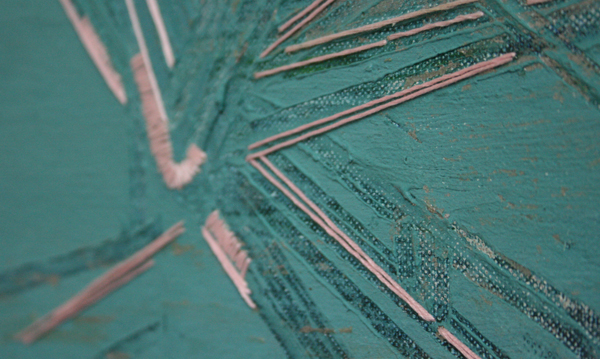 Huub van der Loo - After Pinking NY (All is falling II) - 50x70cm Olieverf en naaigaren op linnen (detail) Huub van der Loo - After Pinking NY (All is falling II) - 50x70cm Olieverf en naaigaren op linnen (detail)