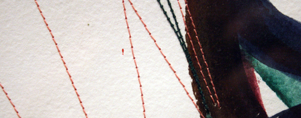 Huub van der Loo - Zonder Titel (Bouncing)- 51x65cm Aquarel en naaigaren op papier (detail) Huub van der Loo - Zonder Titel (Bouncing)- 51x65cm Aquarel en naaigaren op papier (detail)