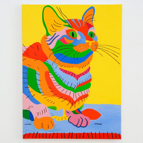 Leen Voet - Peinture inacheve de madame T, Bild Katze, Original, Mischtechnik neu, cat painting, cat mixed media - 73x54cm Olieverf op canvas