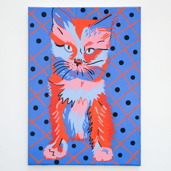 Leen Voet - Peinture inacheve de madame T, Original-Handzeichnung, 'Protest' Kater, Katze, cat, chat, Art by Rot - 55x39cm Olieverf op canvas