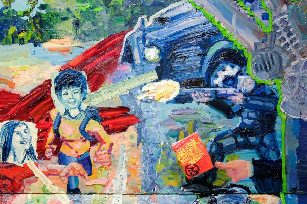 Thiago Martin de Melo - O ova da serpente e o crepusculo da demofobia (The Serpent's Egg and the Twilight of Demophobia) - Olieverf op canvas, glasvezel sculpturen en tv monitoren met stop motion animaties