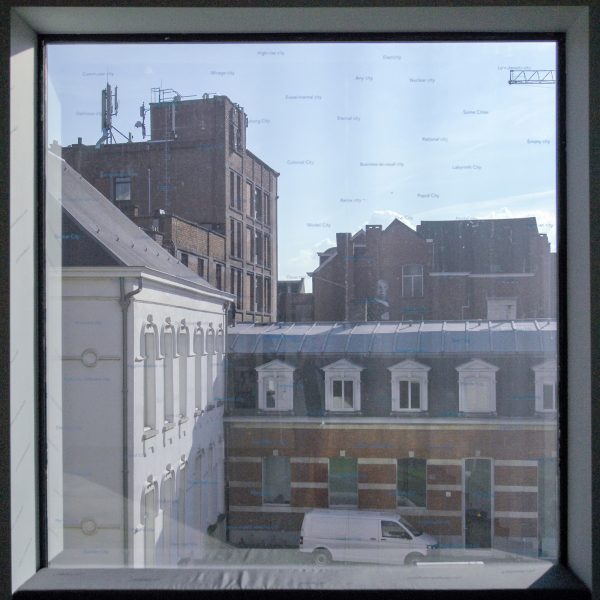 Aglaia Konrad - Some Cities - Tekst, vinyl op raam, 2003,2016