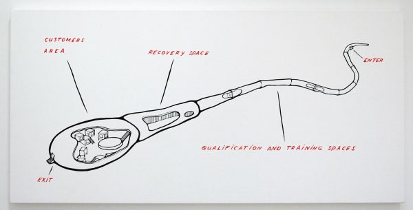 Atelier van Lieshout - 5-star Brothel for Woman Schematic - Inkt en acryl op doek