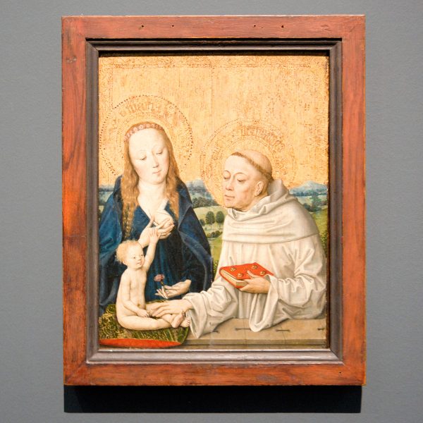 The Master of the Life of Mary - Virgin and Child with Saint Bernhard - 33x26cm Eikenhout, rondom 1480