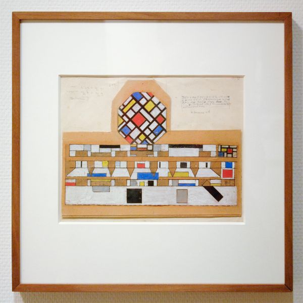 Theo van Doeburg - Kleurontwerp voor vloer, wanden en plafonds, richting trappenhuis Universiteitshal Amsterdam - 17x25cm, Potlood, inkt en gouache op papier op karton, 1923