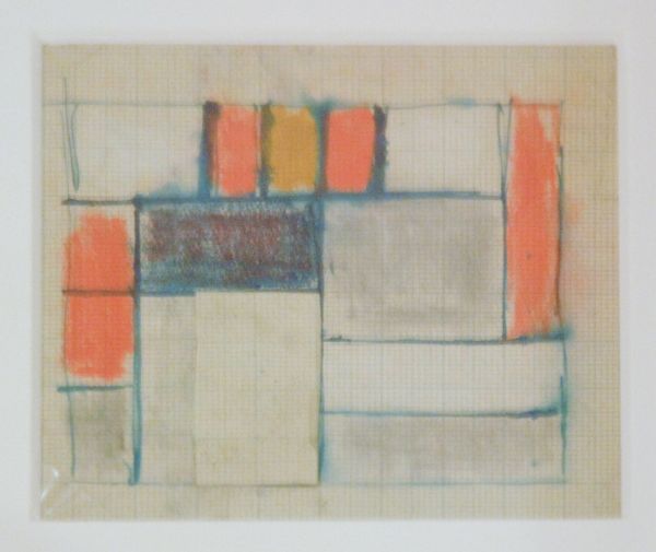 Theo van Doesburg - Schets voor een compositie - 11x10cm Inkt en krijt op milimeterpapier