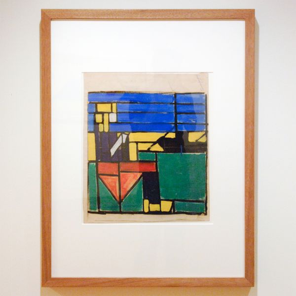 Theo van Doesburg - Tekening van een breiend meisje aan de haven - 46x38cm Houtskool en gouache op papier, 1918