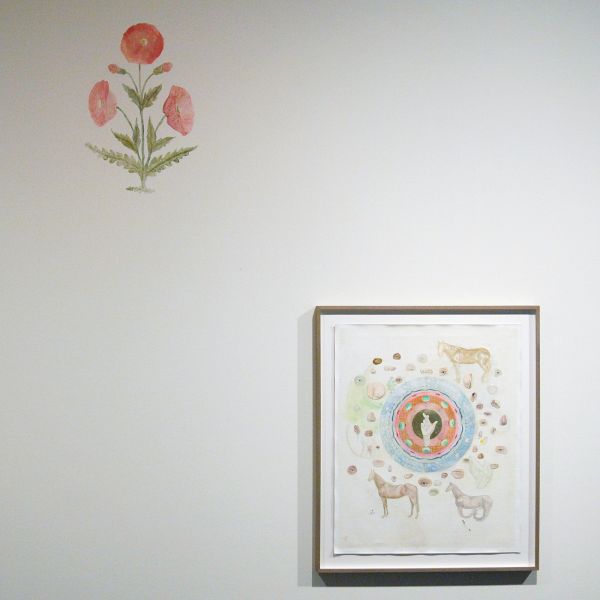 Femmy Otten - Onbekende Titel - Muurschildering & And I Began to Forget Where I Came From #2 - Olieverf, potlood en bladgoud op doek