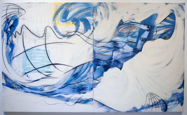 Janine van Oene - Familiar Face - 300x180cm, Spuitbus, Olieverf en houtskool op doek