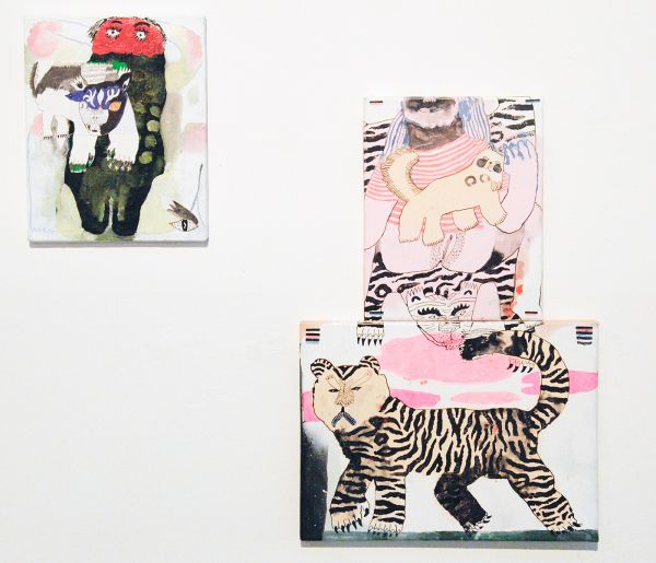 Esmay Groot Koerkamp - Selfie - 30x24cm Mixed media op canvas & Tiger vs Pussy - 60x40cm Mixed media op canvas