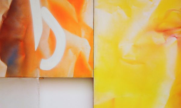 James Rosenquist - A Pale Angels Halo and Slipping Of the Continental - Acrylverf op canvas met markers op textiel en olieverf en acrylverf op canvas (detail)