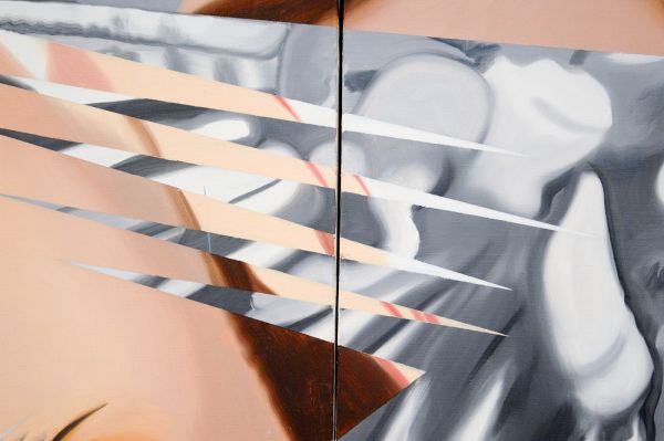 James Rosenquist - Through the Eye of the Needle and Anvil - Olieverf en acrylverf op canvas met olieverf op multiplex paneel (detail)