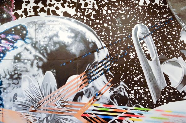 James Rosenquist - Through the Eye of the Needle and Anvil - Olieverf en acrylverf op canvas met olieverf op multiplex paneel (detail)