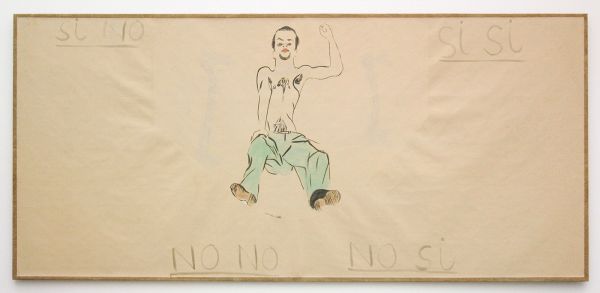 Francesco Clemente - Si si no no - Waterevrf en inkt op papier op doek