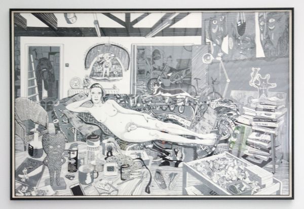 Grayson Perry - Reclining Artist - Houtsnede in grijs en zwart, gedrukt in acht blokken