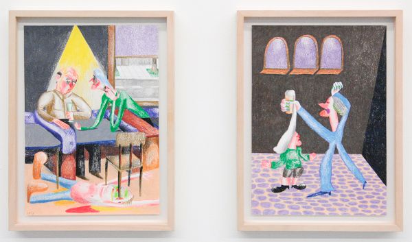 Dennis Tyfus - Centje, een centje, een centje, een centje!!! & De Ontvoogding - 30x21cm Kleurpotlood op pappier