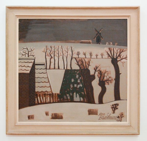 Jean Brusselmans - Paysage D'Hiver Au Moulin (Winterlandschap met Molen) - Olieverf op doek, 1939