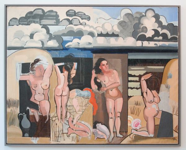 Jean Brusselmans - Vue Sur La Plage Avec Baigneuses (Strandgezicht met baadster) - Olieverf op doek, circa 1935