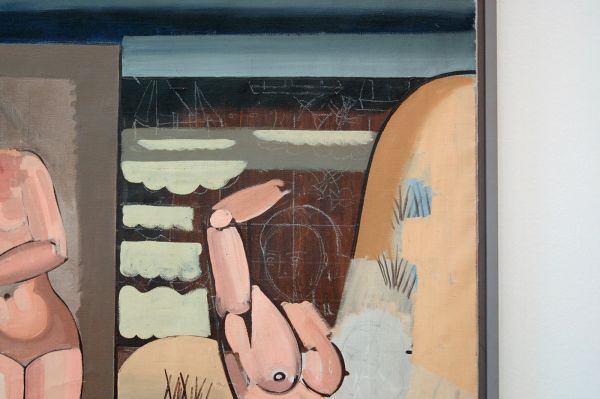 Jean Brusselmans - Vue Sur La Plage Avec Baigneuses (Strandgezicht met baadster) - Olieverf op doek, circa 1935 (detail)