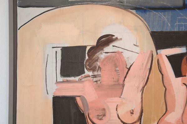 Jean Brusselmans - Vue Sur La Plage Avec Baigneuses (Strandgezicht met baadster) - Olieverf op doek, circa 1935 (detail)