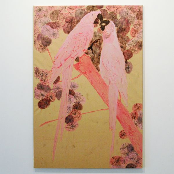 Stigter van Doesburg - Iris van Dongen - Pink Parrots - 135x90cm Acrylverf en pigment op canvas