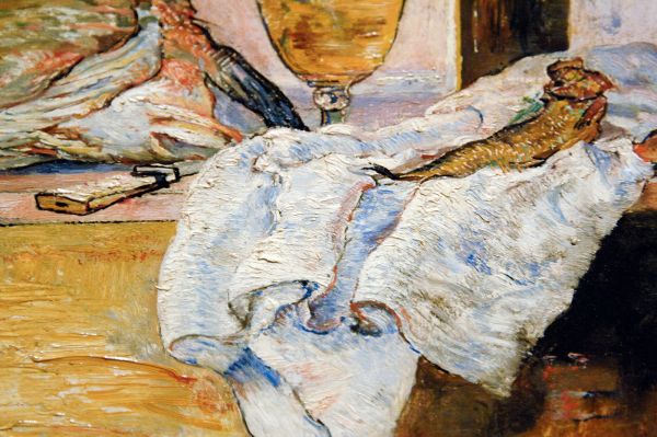 James Ensor - Masker en schaaldieren - Olieverf op paneel, 1891 (detail)