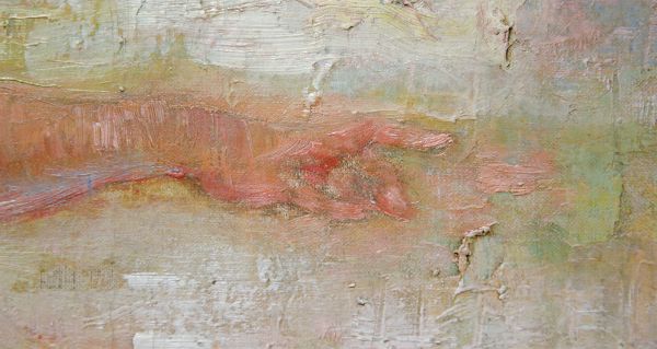 James Ensor - Uitrdrijving van Adam en Eva uit het aards paradijs - Olieverf op doek, 1887 (detail)