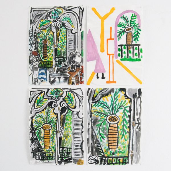 Marijn van Kreij - Untitled (Picasso, L'atelier de la Californie, 1955) - 3 tekeningen, 30x21cm & Untitled (Picasso, Interieur avec Famme dans un Rocking Chair, 1956) - 30x21cm, Gouache en potlood op papier