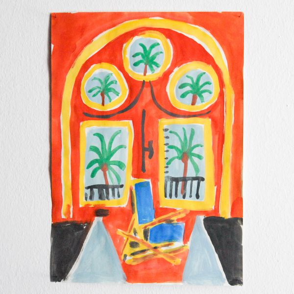 Marijn van Kreij - Untitled (Picasso, Red Interior with Transatlantic Blue, 1958) - 30x21cm Gouache en potlood op papier