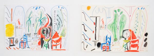 Marijn van Kreij - Untitled (Picasso, le Carnet de la Californie, 1955) - 21 tekeningen, 30x21cm Gouache, potlood, oliepastel en collage op papier