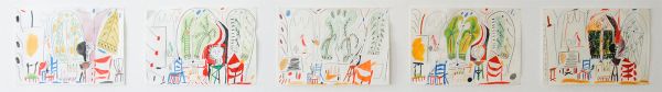 Marijn van Kreij - Untitled (Picasso, le Carnet de la Californie, 1955) - 21 tekeningen, 30x21cm Gouache, potlood, oliepastel en collage op papier