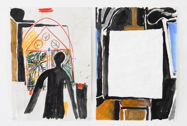 Marijn van Kreij - Untitled (Picasso, le Carnet de la Californie, 1955, the Shadow, 1953) & Untitled (Picasso, The Studio, 1956, Empty Canvas) - 30x21 cm Gouache en potlood op papie