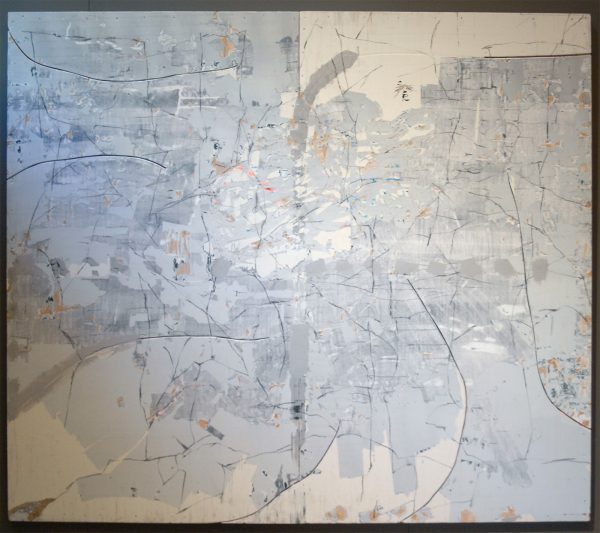 Ricardo van Eyk - Law Firm - 239x141cm Plamuur, muurverf, aluminium en hout