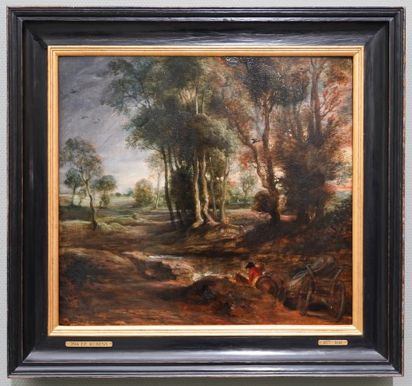 Peter Paul Rubens - Landschap met een kar bij een beek - Olieverf op paneel, circa 1635