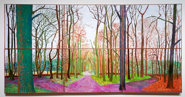 David Hockney - Woldgate Woods, 6 & 9 november 2006 - Olieverf op 6 doeken