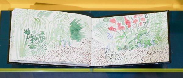 David Hockney - Yorkshire 4 april, 2004 - Potlood, inkt en transparante verf in schetsboek