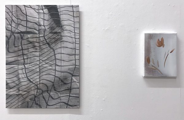 Joris Broekhoven - Warped - 56x40cm Archief print op dibond & Marie Reintjes - Curtain II - 24x18cm, Acrylverf en spuitbus op katoen