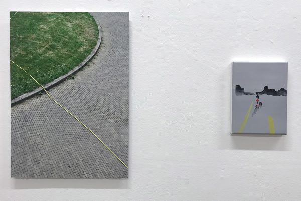 Joris Broekhoven - Yellow Line - 56x40cm Archiefprint op dibond & Marie Reintjes - Bad Weather - 24x18cm Acrylverf op katoen
